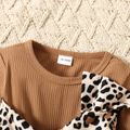 Toddler Girl Leopard Print Twist Knot Long-sleeve Ribbed Dress Brown