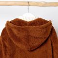 2pcs Kid Girl Ribbed Tee and Bowknot Button Design Skirt Set/ Heart Print Mock Neck Tee/ Hooded Fleece Coat Brown image 3
