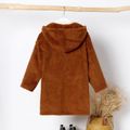 2pcs Kid Girl Ribbed Tee and Bowknot Button Design Skirt Set/ Heart Print Mock Neck Tee/ Hooded Fleece Coat Brown image 2
