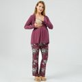 Maternity Floral Print Long-sleeve Pajama Loungewear Burgundy