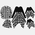 Family Matching Long-sleeve Plaid Splicing Dresses and Shirts Sets Black/White image 1