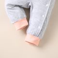 Baby Boy/Girl Letter Embroidered Raglan Long-sleeve Pom Pom Hooded Snap-up Jumpsuit Light Pink