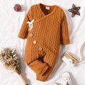 Baby Boy/Girl Solid Cable Knit V Neck Long-sleeve Button Jumpsuit Brown image 1