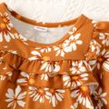 Baby Girl All Over Floral Print Brown Long-sleeve Ruffle Dress Brown