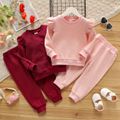 2-piece Toddler Girl Ruffled Textured Sweatshirt and Solid Color Pants Set Pink
