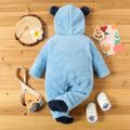 Solid Hooded 3D Ear Decor Footed/footie Fleece-lining Long-sleeve Blue or Coffee Baby Jumpsuit Sky blue