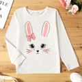 Kid Girl Cute Rabbit Print Solid Color Pullover Sweatshirt White