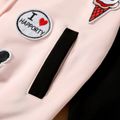 Kid Girl Bear Lips Embroidered Patch Button Design Bomber Jacket Pink