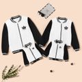 Family Matching Crown and Letter Embroidered Splicing Long-sleeve Zip Baseball Jackets Black/White