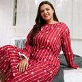 Women Plus Size Elegant Christmas Heart Print Stripe Dress Red