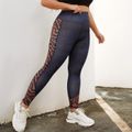 Women Plus Size Sporty Side Leopard Print Leggings Dark Blue
