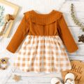 Baby Girl Brown Cape Collar Long-sleeve Splicing Plaid Dress Brown