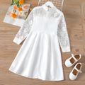 Kid Girl Doll Collar Lace Design Solid Color Long-sleeve Dress White