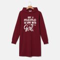 Mother's Day Letter Print Solid Textured Long-sleeve Hoodie Dress for Mom and Me Burgundy