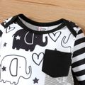 Baby Boy All Over Cartoon Elephant Print Striped Long-sleeve Jumpsuit Color block image 3