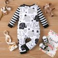 Baby Boy All Over Cartoon Elephant Print Striped Long-sleeve Jumpsuit Color block image 2
