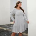 Women Plus Size Basics Ruffle Hem Long-sleeve Ribbed Dress Grey
