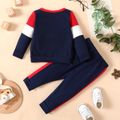 2pcs Baby Boy Letter Print Color Block Long-sleeve Sweatshirt and Sweatpants Set Color block image 2