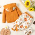 2pcs Baby Girl Floral Print Orange Long-sleeve Hoodie and Trousers Set Color block