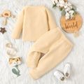 2pcs Baby Boy/Girl Solid Textured Long-sleeve Top and Trousers Set Apricot