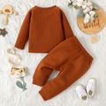 2pcs Baby Boy/Girl Solid Textured Long-sleeve Top and Trousers Set Brown image 5