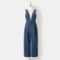 Navy Deep V Neck Sleeveless Backless Jumpsuit for Mom and Me Navy