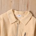 Kid Girl Lapel Collar Zipper Ribbed Jacket Apricot Yellow