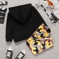 2-piece Toddler Boy Letter Dinosaur Print Black Hoodie Sweatshirt and Camouflage Print Pants Set Black