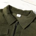 Kid Boy Letter Print Lapel Collar Zipper Corduroy Jacket Army green