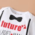 Baby Boy Gentleman Bow and Tie Letter Print White Long-sleeve Romper White
