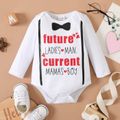 Baby Boy Gentleman Bow and Tie Letter Print White Long-sleeve Romper White