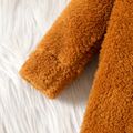 Baby Boy Brown Thickened Fuzzy Fleece Cartoon Bear 3D Ears Hooded Long-sleeve Button Jumpsuit Brown
