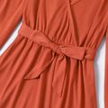 Red Long-sleeve Wrap Belted Dress for Mom and Me Red