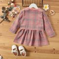 2-piece Toddler Girl Plaid Splice Fuzzy Long-sleeve Dress and Cardigan Set Pink