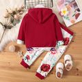 2-piece Toddler Girl Letter Floral Print Hoodie Sweatshirt and Pants Set MAROON