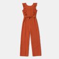 Coral Sleeveless Ruffle Belted Jumpsuit for Mom and Me Coral