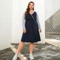 Women Plus Size Casual Colorblock Surplice Neck Long-sleeve Nightgown Blue