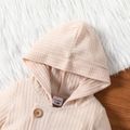 Baby Boy Solid Waffle Long-sleeve Hooded Button Jumpsuit Apricot