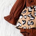 2pcs Baby Girl Brown Ribbed Ruffle Long-sleeve Splicing Leopard Romper and Trousers Set Rustybrown