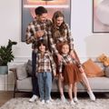 Khaki Plaid Family Matching Long-sleeve Lapel Shirts and Mesh Skirts Sets KHAKI