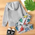 2-piece Kid Boy Letter Dinosaur Golden Print Hoodie Sweatshirt and Elasticized Pants Set Grey