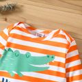 Baby Boy Striped Orange/Blue Cartoon Animal and Letter Print Long-sleeve Romper Orange