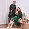 Family Matching Green Long-sleeve Midi Dresses and Plaid Shirts Sets Dark Green