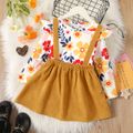 2-piece Toddler Ruffled Floral Print Long-sleeve Tee and Ginger Suspender Skirt Set Ginger