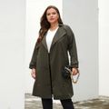 Women Plus Size  Casual Lapel Collar Double Breasted Trench Coat Dark Green