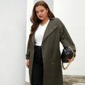 Women Plus Size  Casual Lapel Collar Double Breasted Trench Coat Dark Green