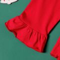 2-piece Kid Girl Christmas Ruffle Hem Red Top and Figure Star Print Leggings Set Red