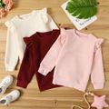 Kid Girl Ruffled Textured Solid Color Pullover Sweatshirt White