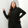 Women Plus Size Sporty Zipper Textured Jacket Black
