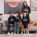 Family Matching Letter Print Black Long-sleeve Casual Dresses and Hoodies Sets Black/White